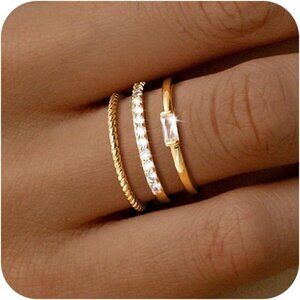 Women 3PCS Gold Non Tarnish Wedding Bands Stackable Thin Rings
